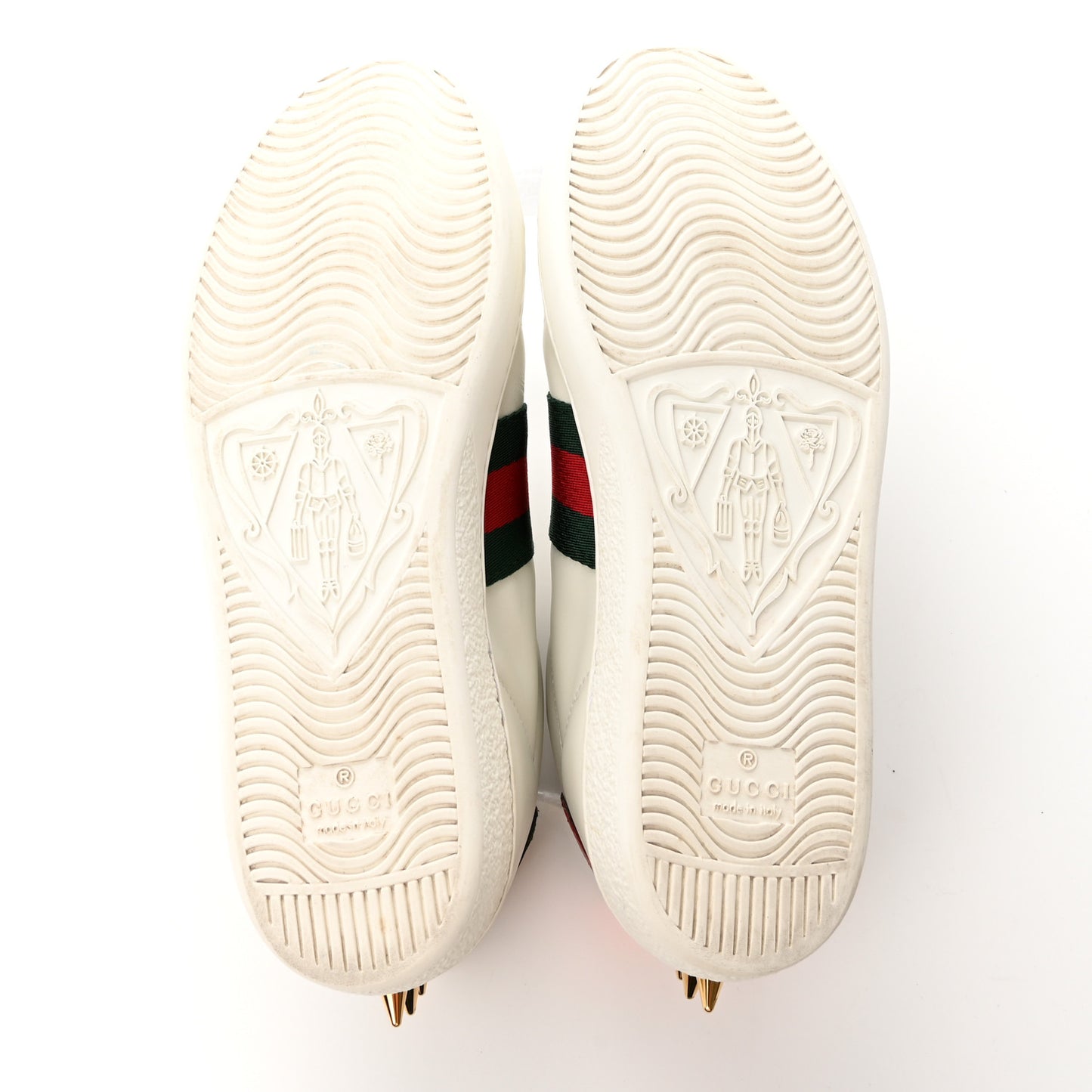 Calfskin Web Pearl Studded Womens Ace Sneakers 35 White