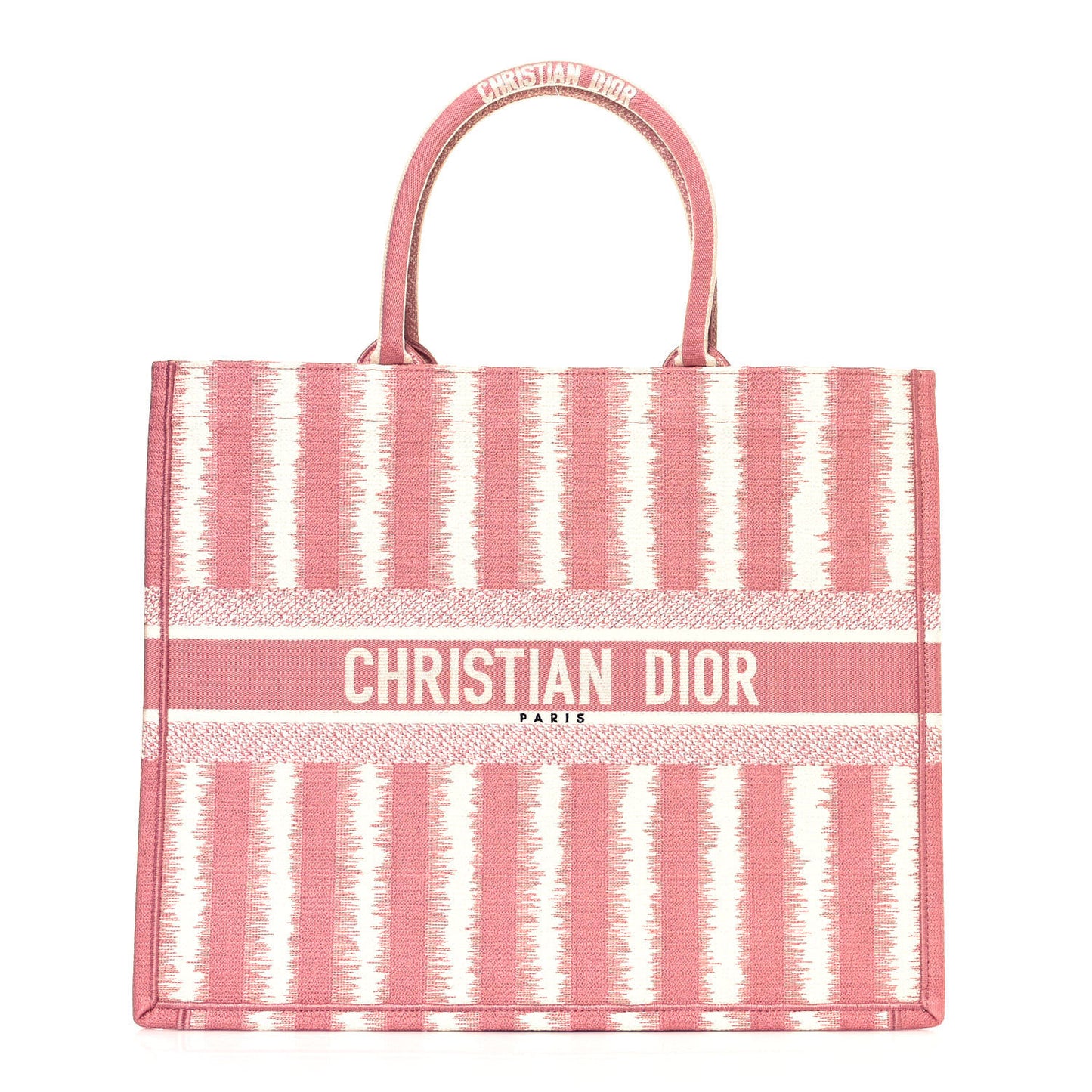 Canvas Embroidered Large Striped Book Tote Pink