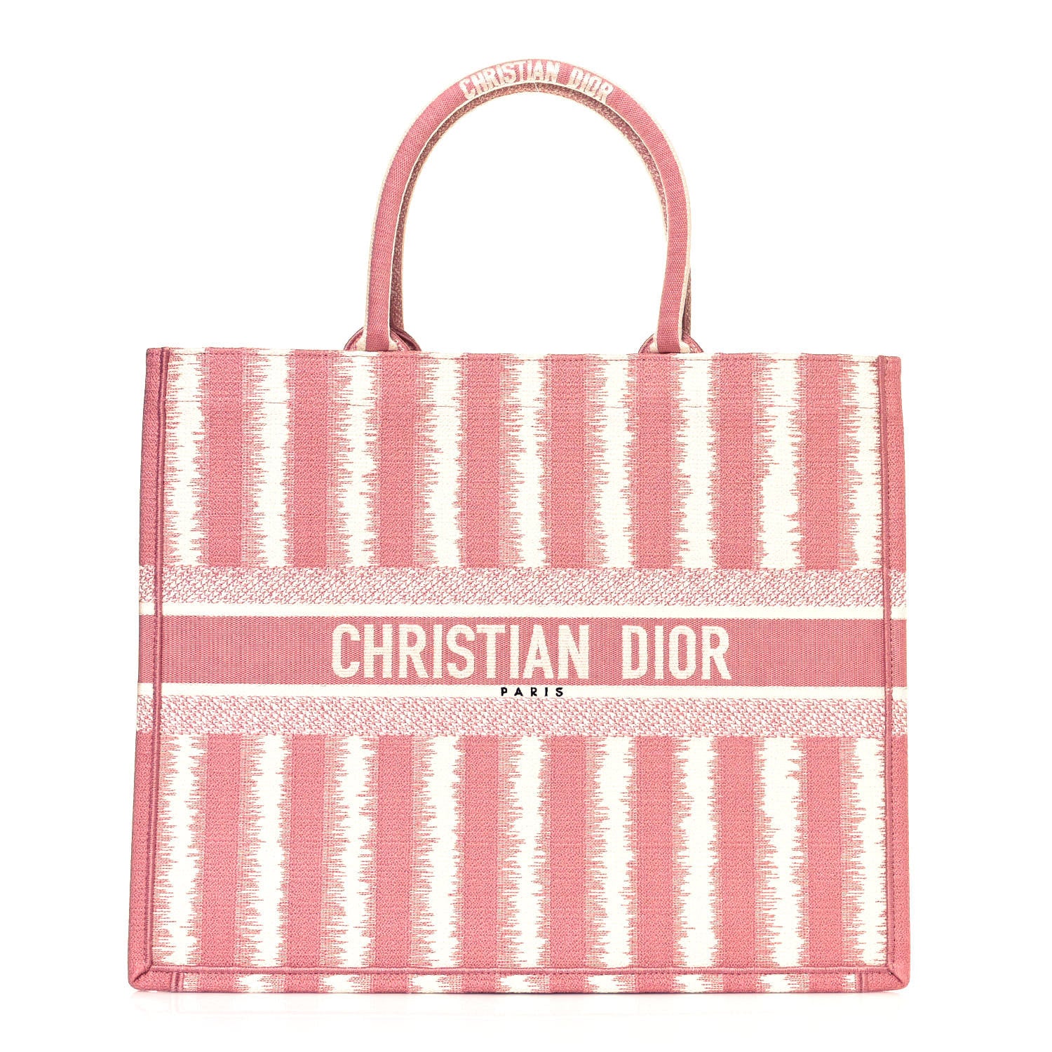 Christian Dior Canvas Embroidered Large Striped Book Tote Pink 1 of 10