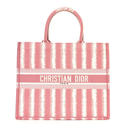 Christian Dior Canvas Embroidered Large Striped Book Tote Pink 1 of 10
