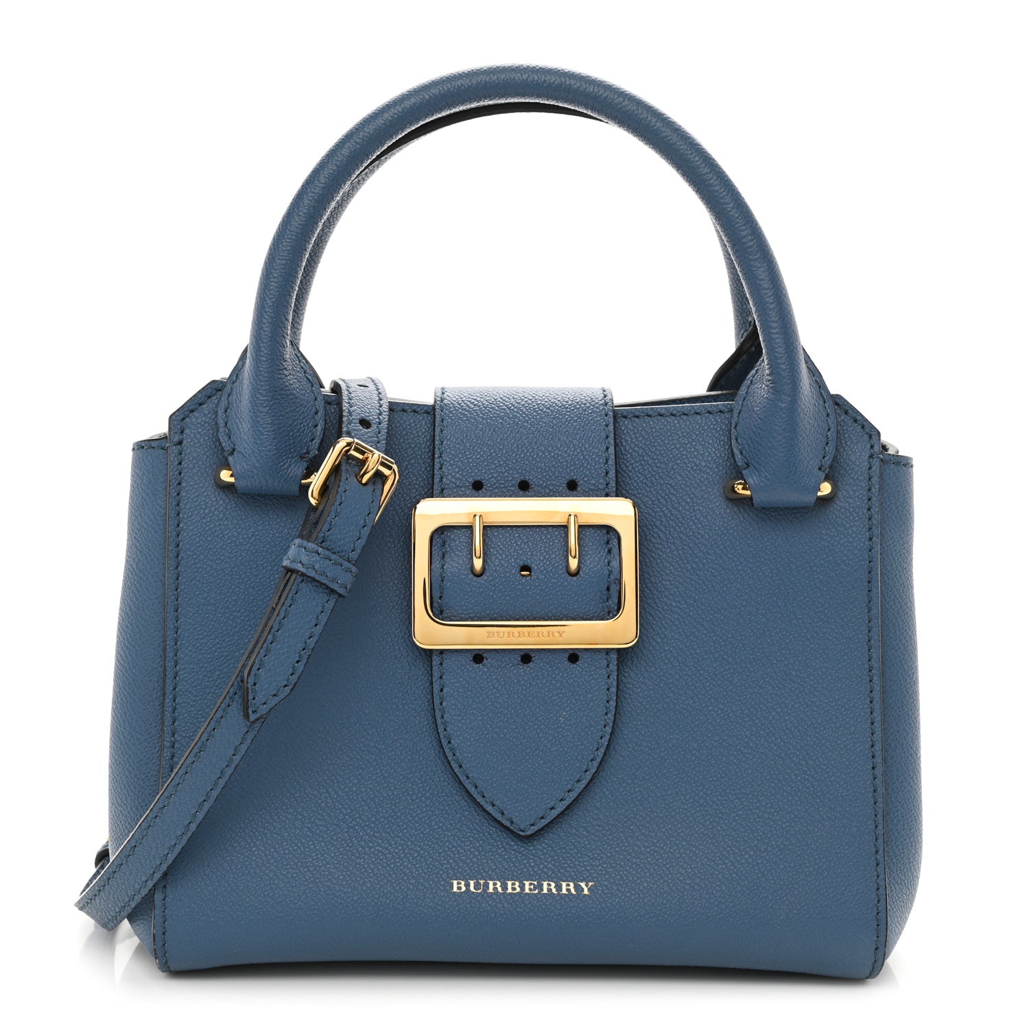 Burberry Soft Grain Calfskin Small Buckle Tote Steel Blue 1 of 11