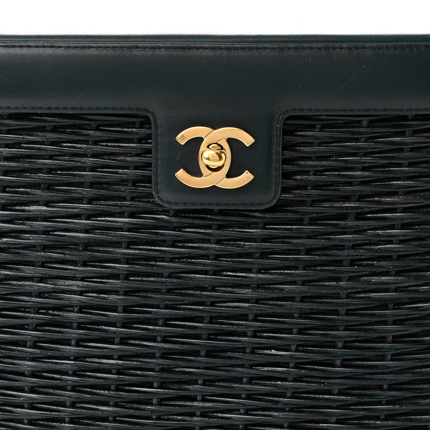 Lambskin Straw Basket Top Handle Bag Navy