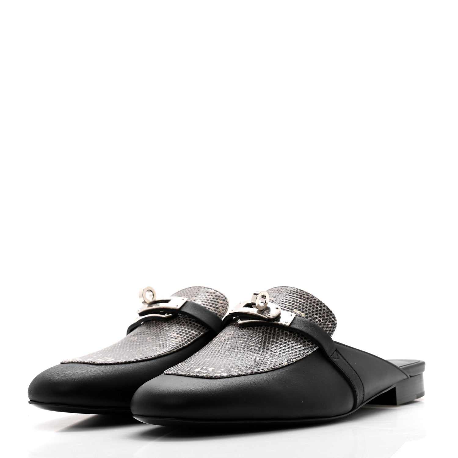 Hermes Lizard Calfskin Oz Mules 39 Ombre Black 3 of 9