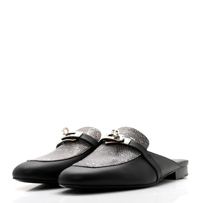 Hermes Lizard Calfskin Oz Mules 39 Ombre Black 3 of 9