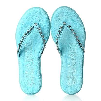 Chanel Calfskin CC Chain Thong Sandals 39 Light Blue 5 of 10