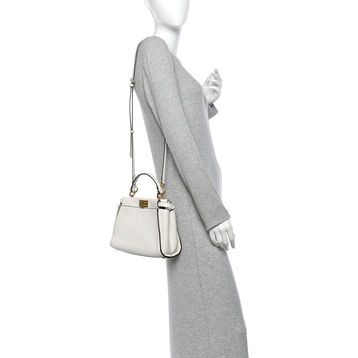 Fendi Vitello Seta Canvas FF Mini Peekaboo Iconic Satchel Uovo Sigaro Marrone 2 of 11