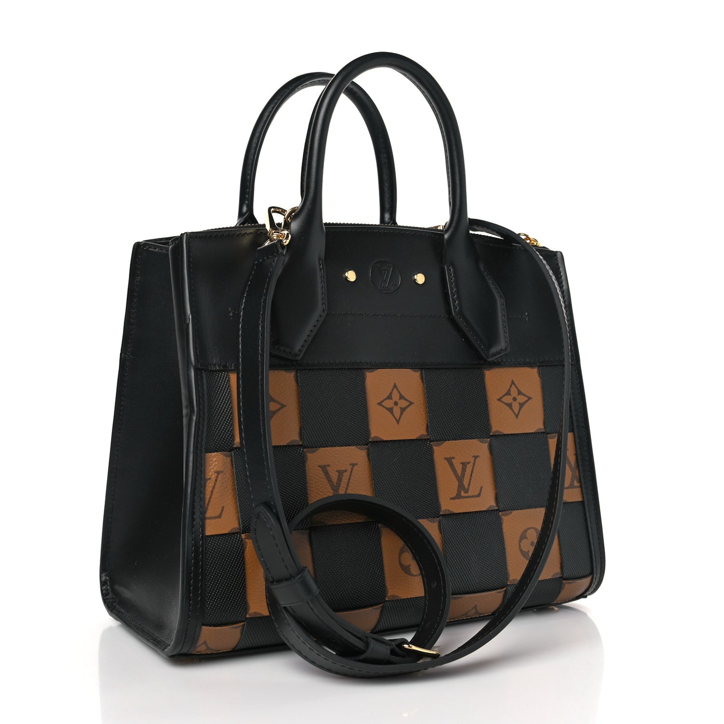 Calfskin Monogram Damier Tressage City Steamer PM Black