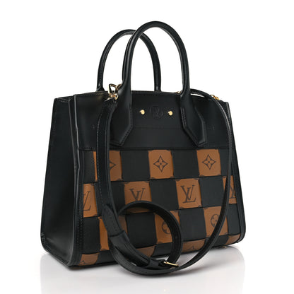 Louis Vuitton Calfskin Monogram Damier Tressage City Steamer PM Black 3 of 9