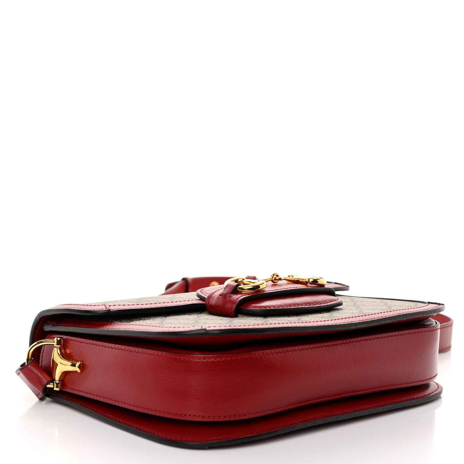 Gucci GG Supreme Monogram Azalea Calfskin Horsebit 1955 Shoulder Bag Beige Ebony New Cherry Red 4 of 9