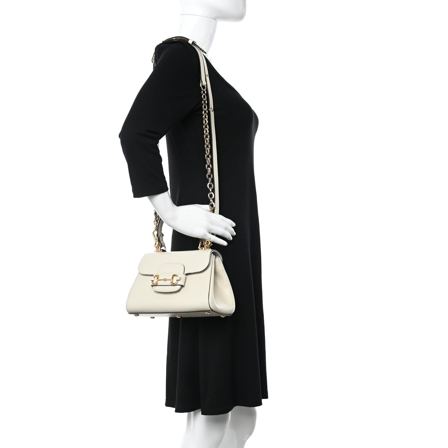 Gucci Glazed Textured Calfskin Mini Horsebit 1955 Top Handle Flap Bag Mystic White 2 of 10