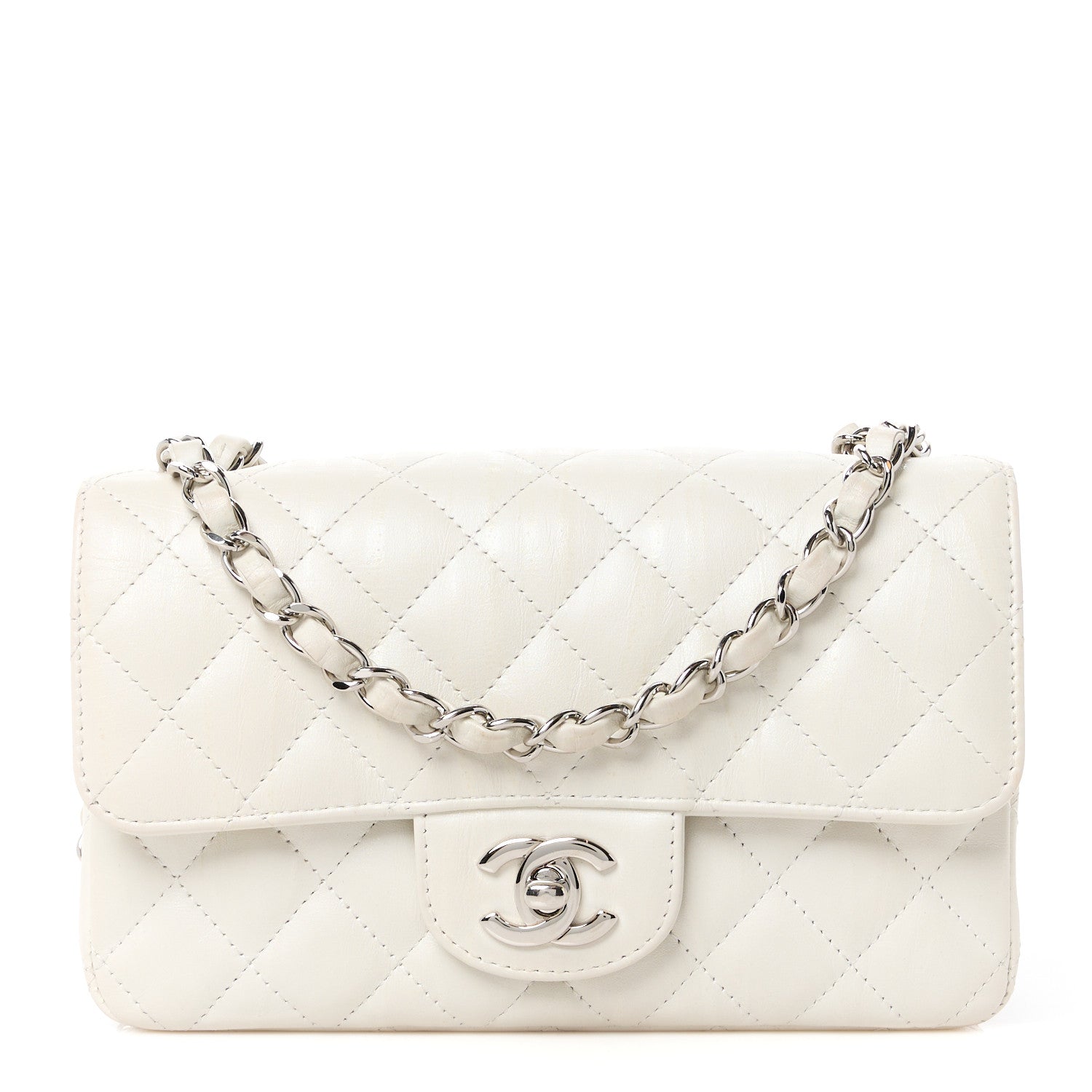Chanel Iridescent Crumpled Calfskin Quilted Mini Rectangular Flap White 1 of 14