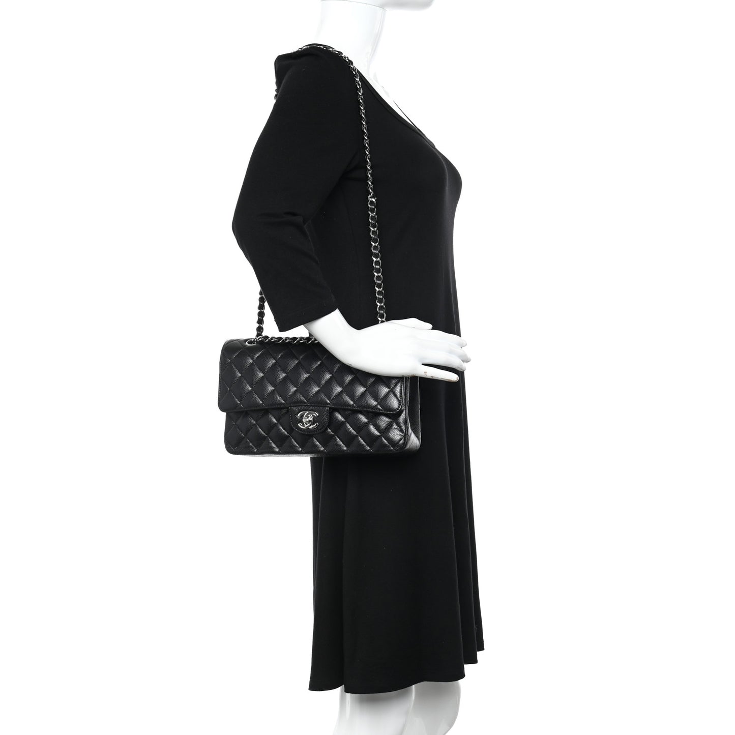 Caviar Quilted Medium Double Flap Black