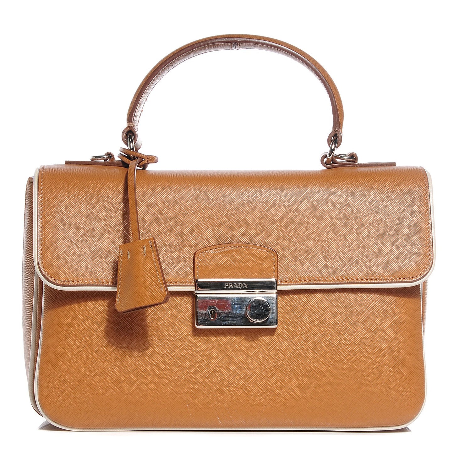 Saffiano Lux Medium Sound Shoulder Bag Caramel