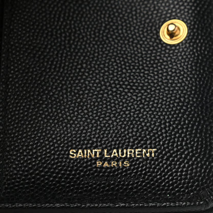 Saint Laurent Grain De Poudre Matelasse Chevron Monogram Compact Zip Around Wallet Black 6 of 8