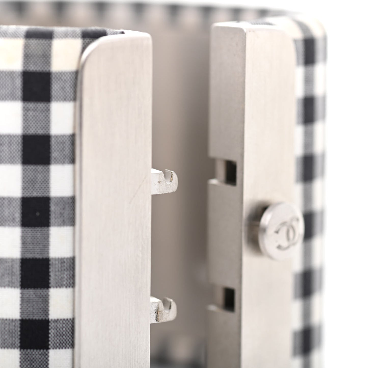 Fabric Metal Enamel Gingham CC Cuff Black White
