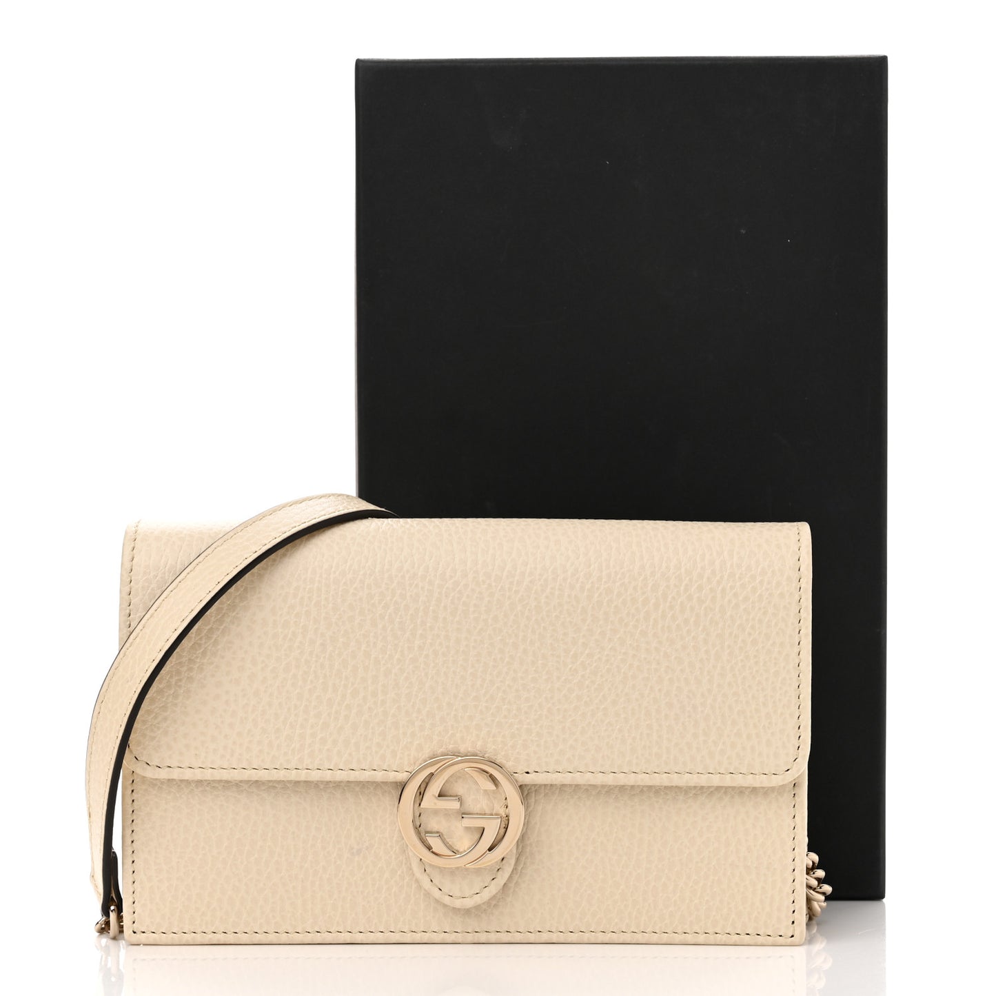 Dollar Calfskin Interlocking G Chain Wallet Ivoire