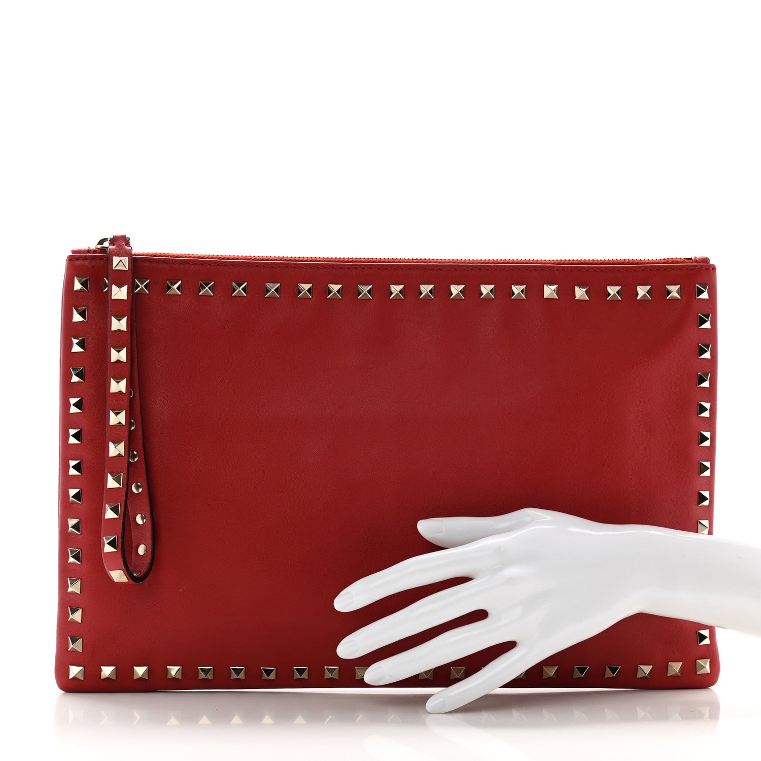 Valentino Garavani Vitello Large Rockstud Zip Wristlet Pouch Rosso Valentino 2 of 10