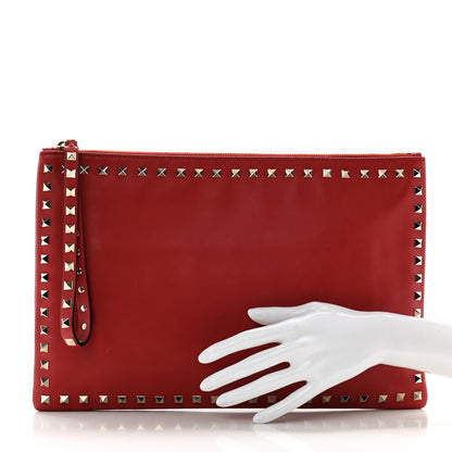 Valentino Garavani Vitello Large Rockstud Zip Wristlet Pouch Rosso Valentino 2 of 10