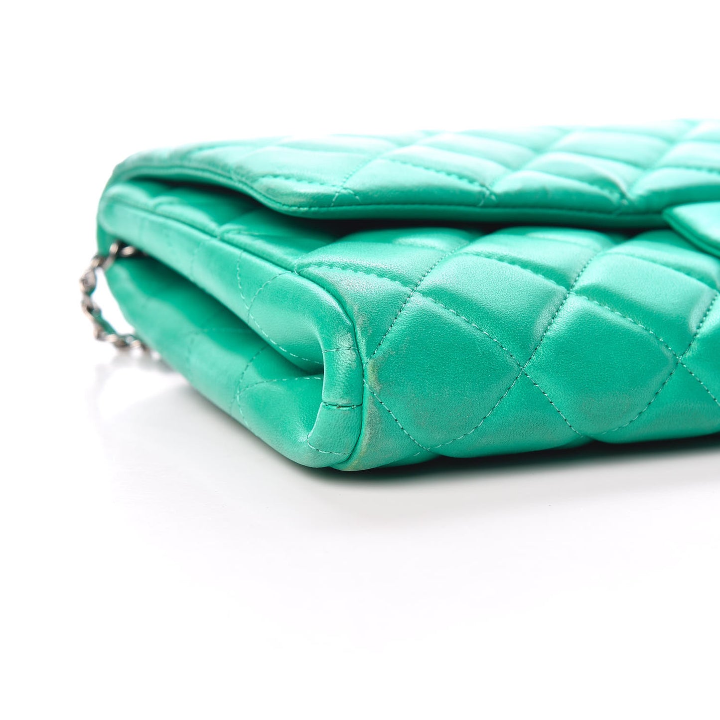 Lambskin Quilted Clutch With Chain Flap Green