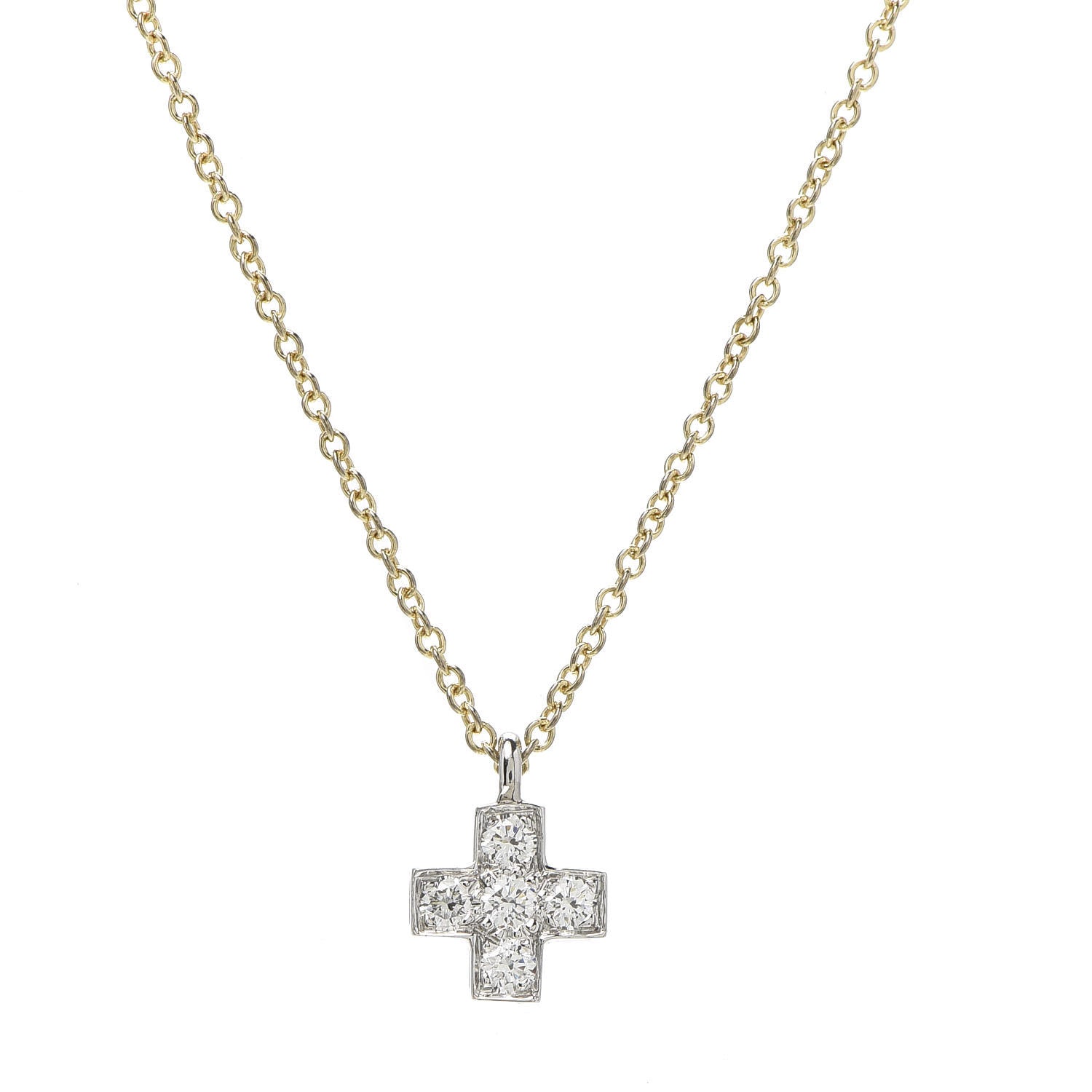 Tiffany 18K Yellow Gold Platinum Diamond Cruciform Cross Pendant Necklace 4 of 6