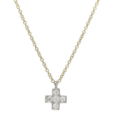 Tiffany 18K Yellow Gold Platinum Diamond Cruciform Cross Pendant Necklace 4 of 6