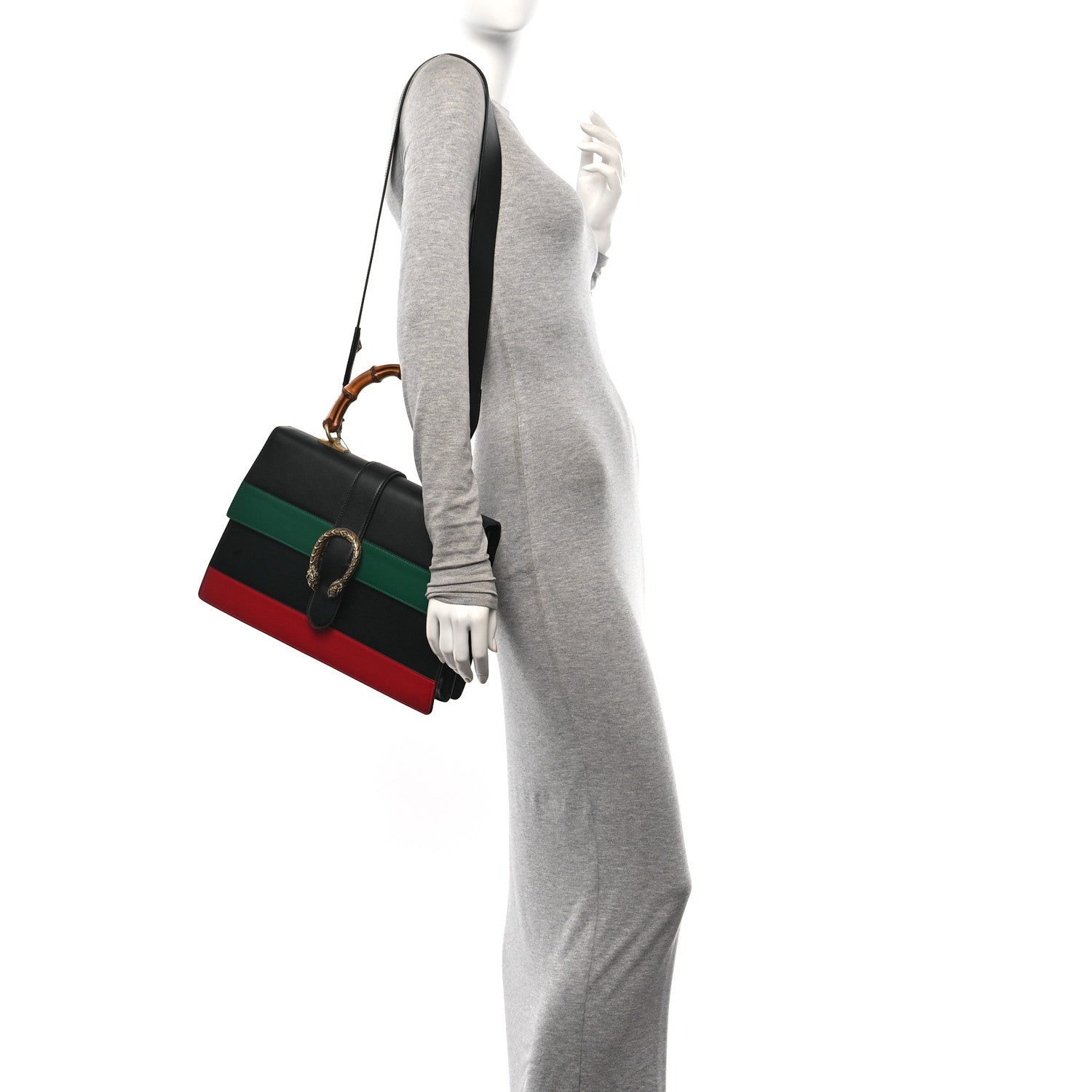 Gucci Calfskin Bamboo Web Large Dionysus Top Handle Bag Black Bright Evergreen Hibiscus Red 2 of 11