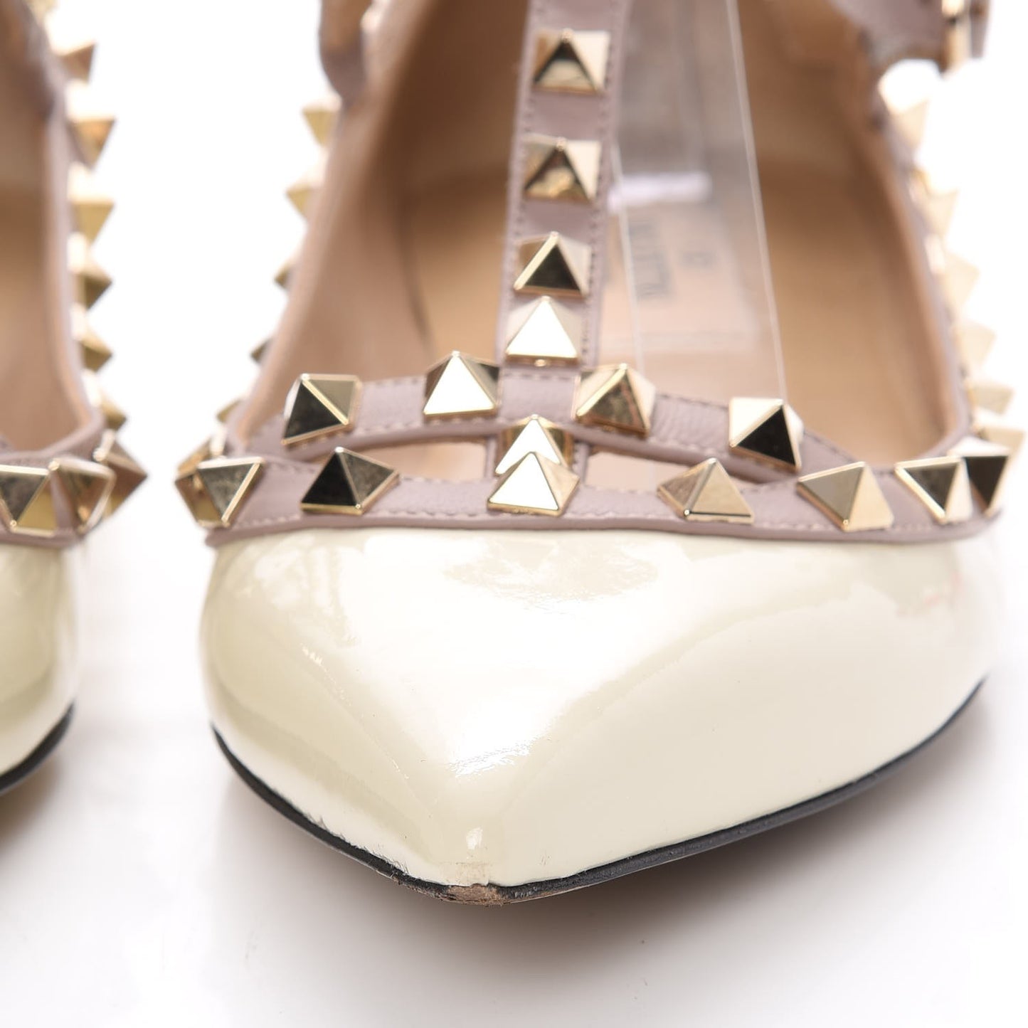 Patent Rockstud Cage Ballerina Flats 36 Light Ivory Poudre