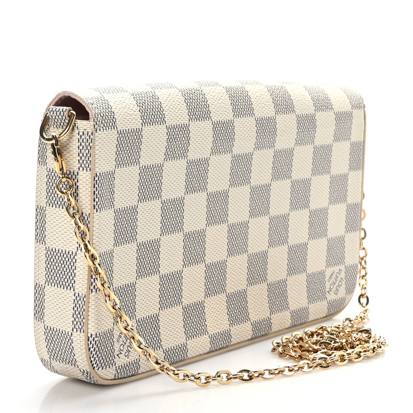 Damier Azur Pochette Felicie Chain Wallet Rose Ballerine
