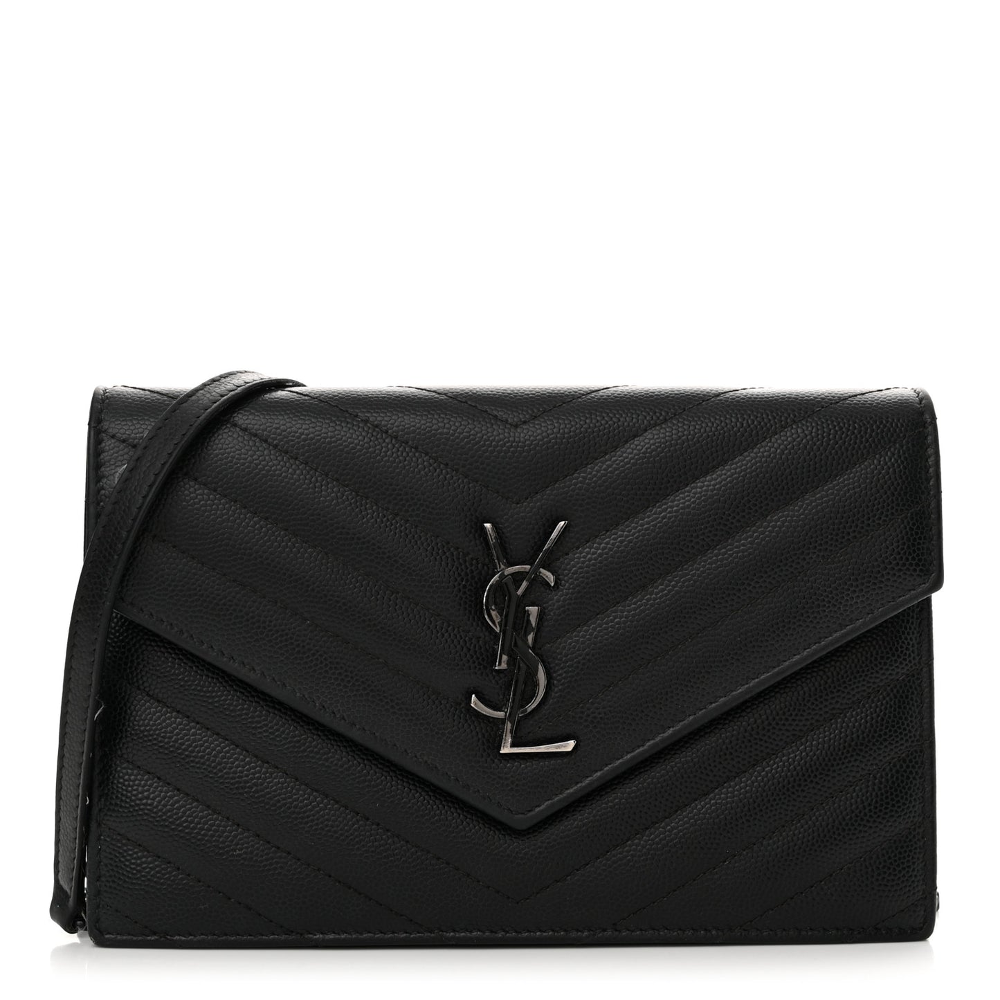 Grain De Poudre Matelasse Chevron Monogram Monochrome Envelope Chain Wallet Black