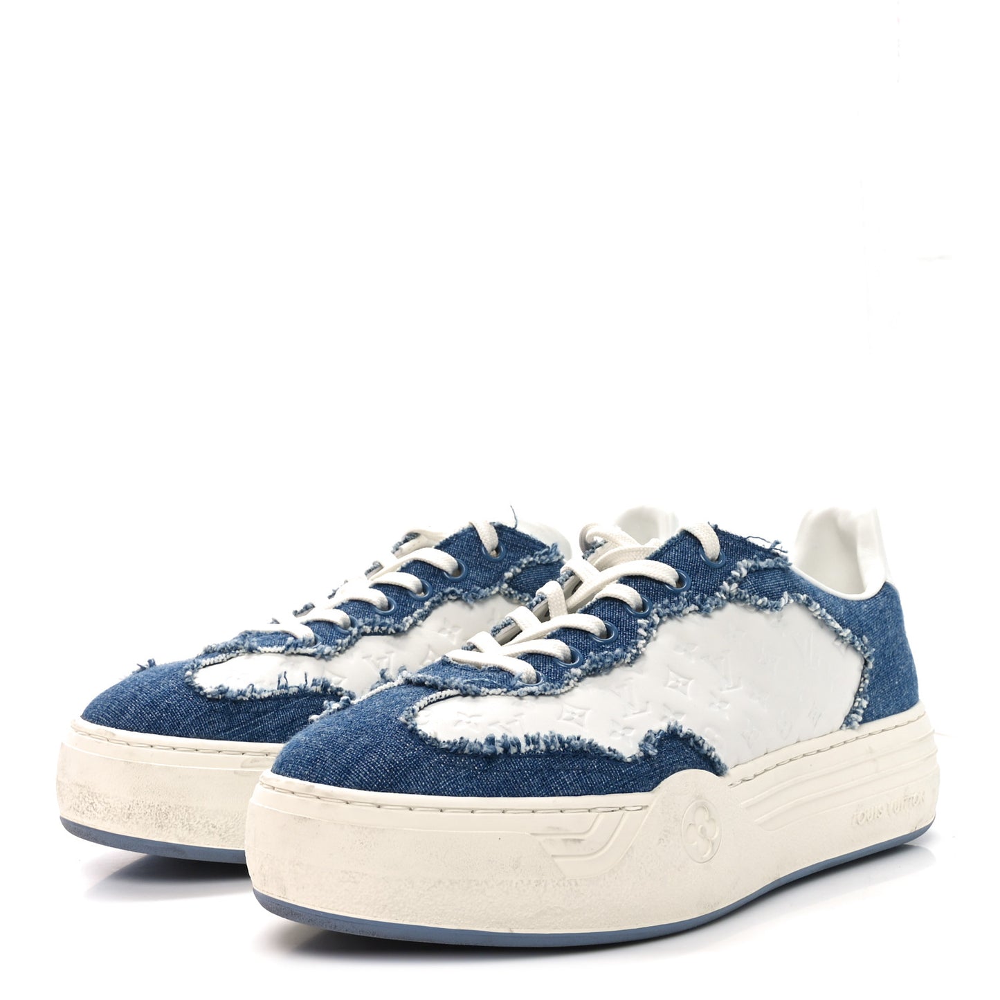Denim Calfskin Embossed LV Groovy Platform Sneakers 38 Blue White