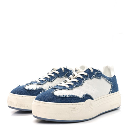Louis Vuitton Denim Calfskin Embossed LV Groovy Platform Sneakers 38 Blue White 4 of 11