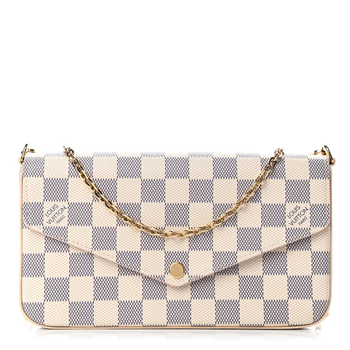 Damier Azur Pochette Felicie Chain Wallet Rose Ballerine