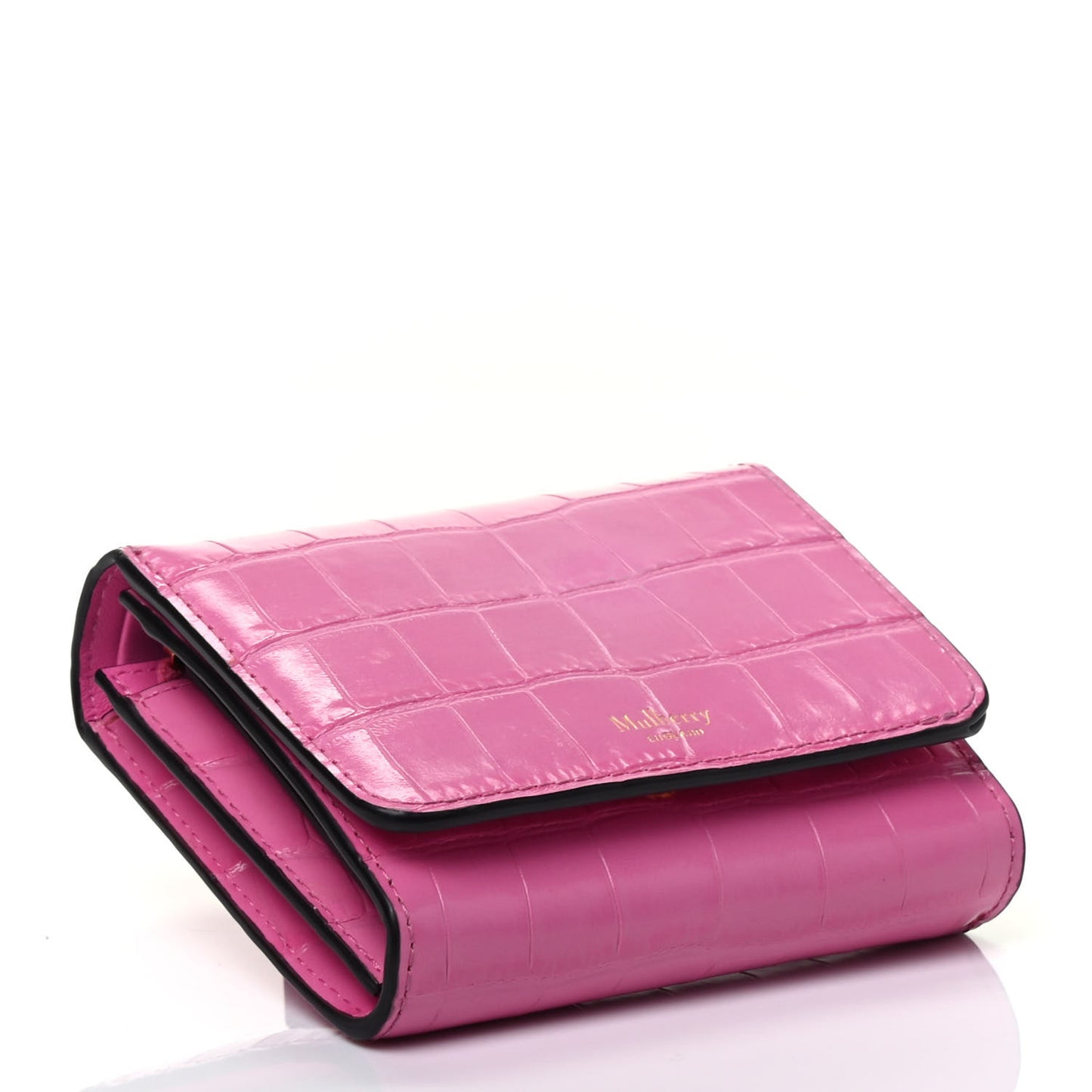 Crocodile Embossed Calfskin Small French Continental Wallet Raspberry Pink