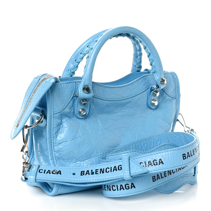 Balenciaga Agneau Classic Silver Hardware Mini City Logo Strap Baby Blue Black 3 of 10