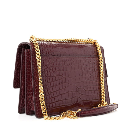 Saint Laurent Calfskin Crocodile Embossed Medium Monogram Sunset Rouge Legion 3 of 11