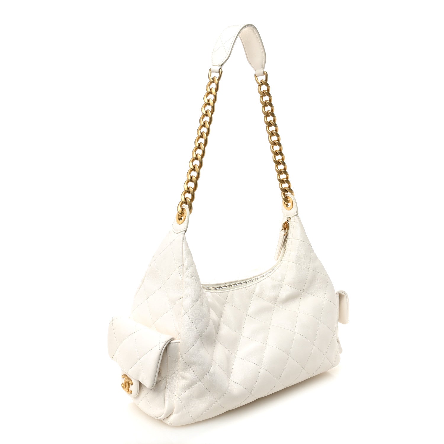 Chanel Shiny Lambskin Quilted Trendy Pockets Hobo White 3 of 11