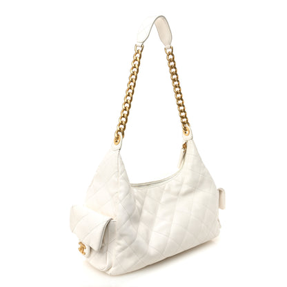 Chanel Shiny Lambskin Quilted Trendy Pockets Hobo White 3 of 11