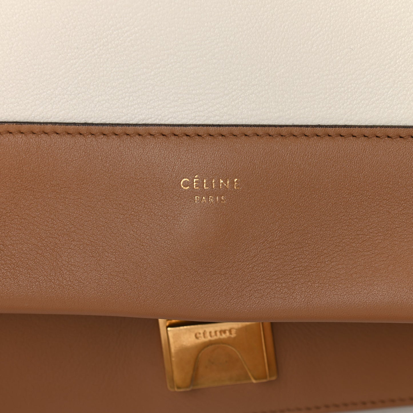 Shiny Smooth Calfskin Medium Frame Shoulder Bag Tan Optic White