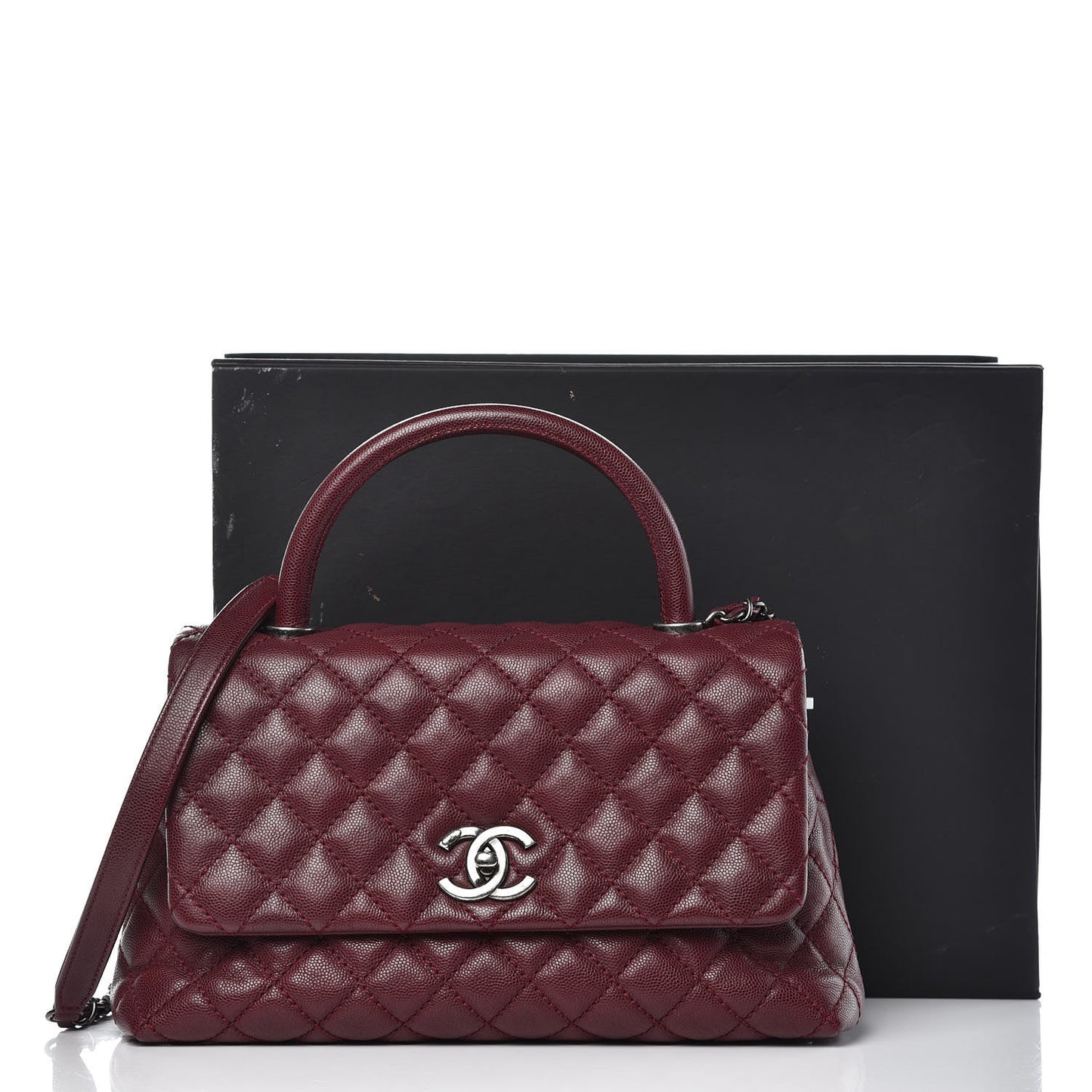 Caviar Quilted Small Coco Handle Flap Burgundy