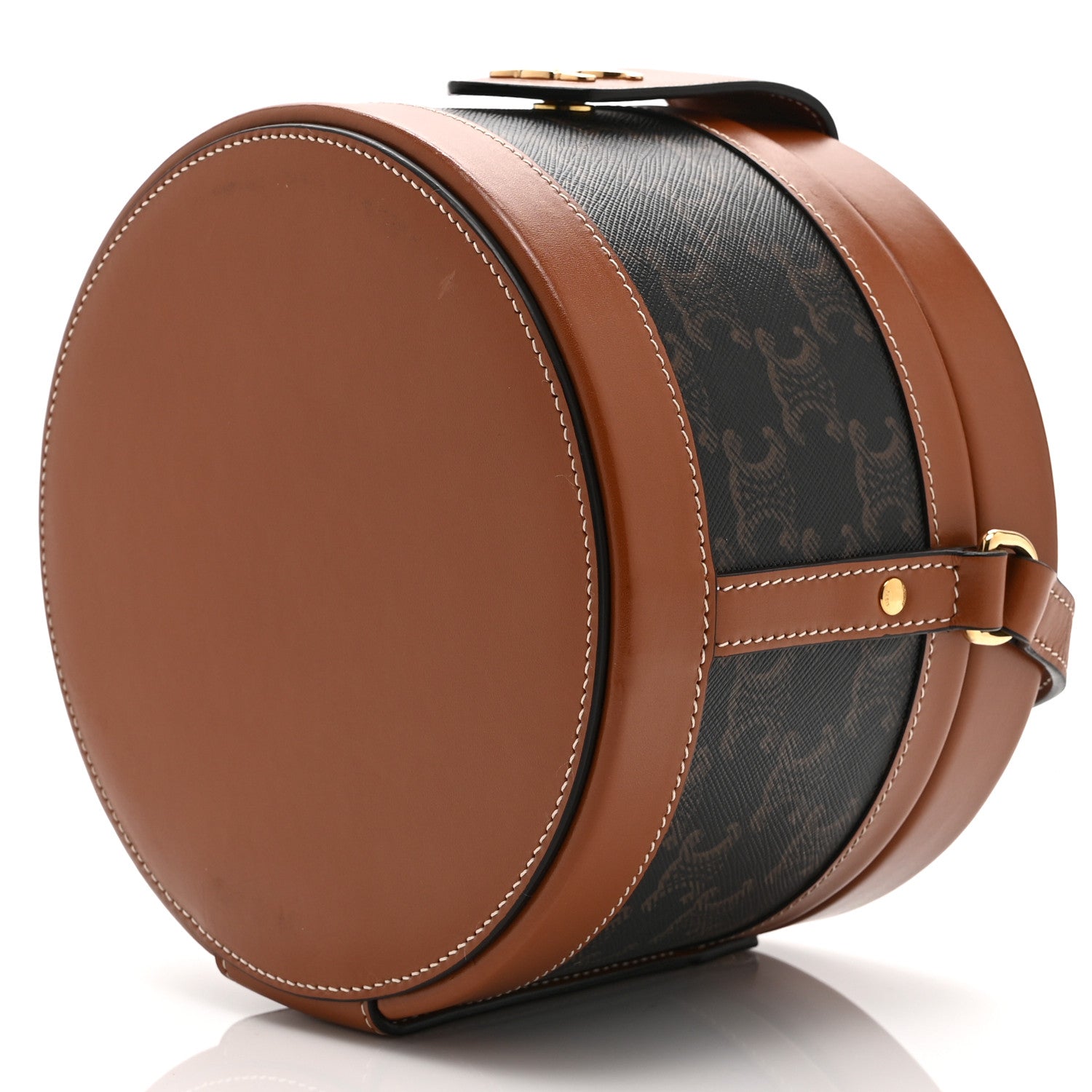 Celine Calfskin Triomphe Canvas Medium Tambour Bag Tan 10 of 10
