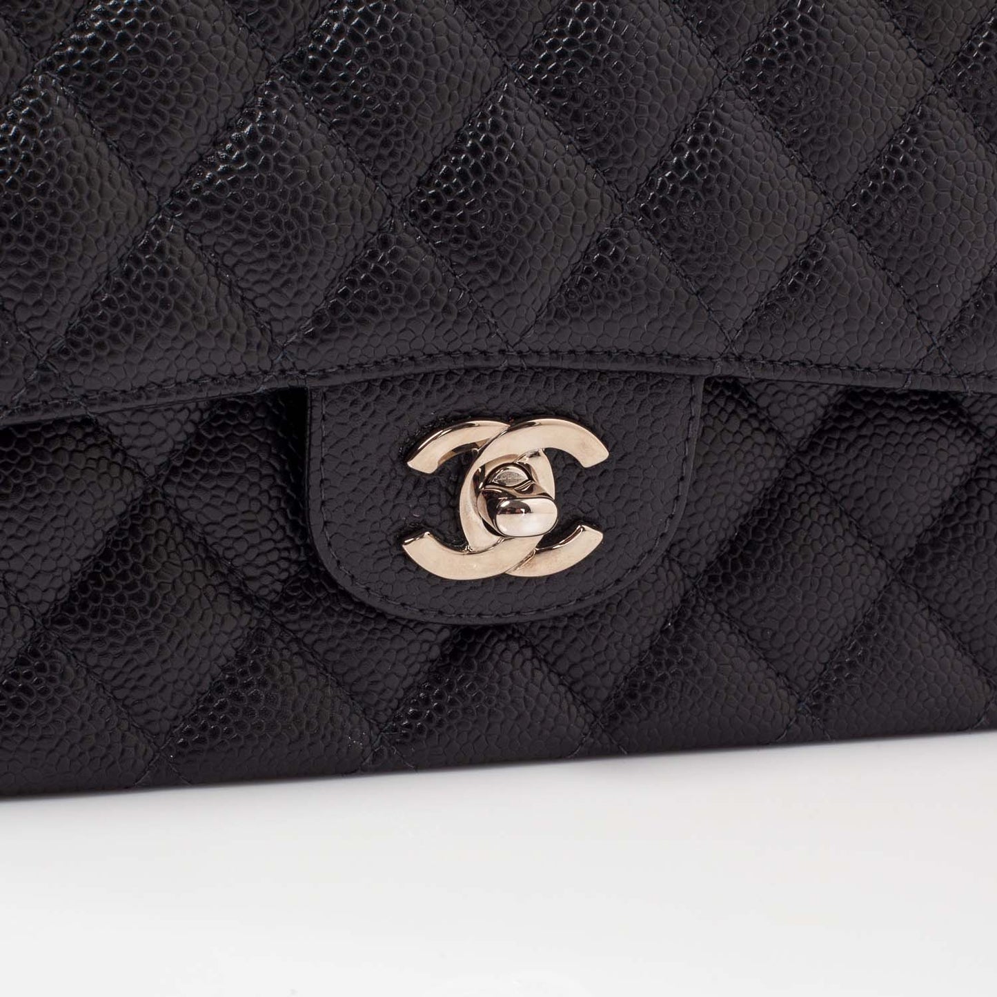 Caviar Quilted Medium Double Flap Black