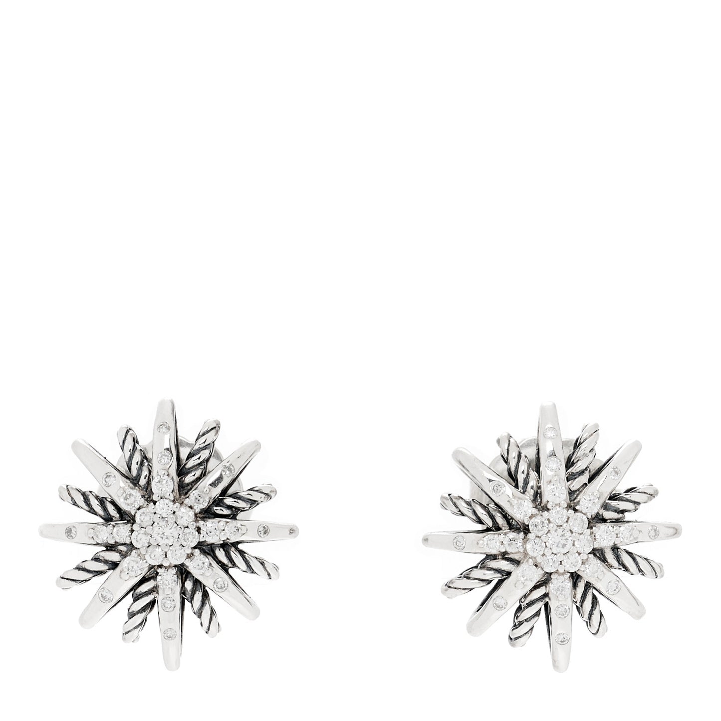 Sterling Silver Diamond 16mm Starburst Earrings