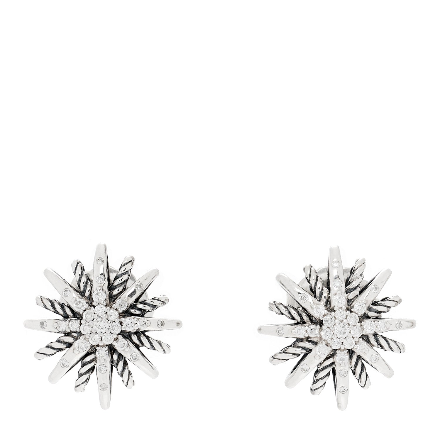 David Yurman Sterling Silver Diamond 16mm Starburst Earrings 1 of 5