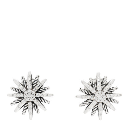 David Yurman Sterling Silver Diamond 16mm Starburst Earrings 1 of 5