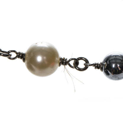 Chanel Pearl Bead Enamel CC Long Necklace Silver Black Grey 6 of 6