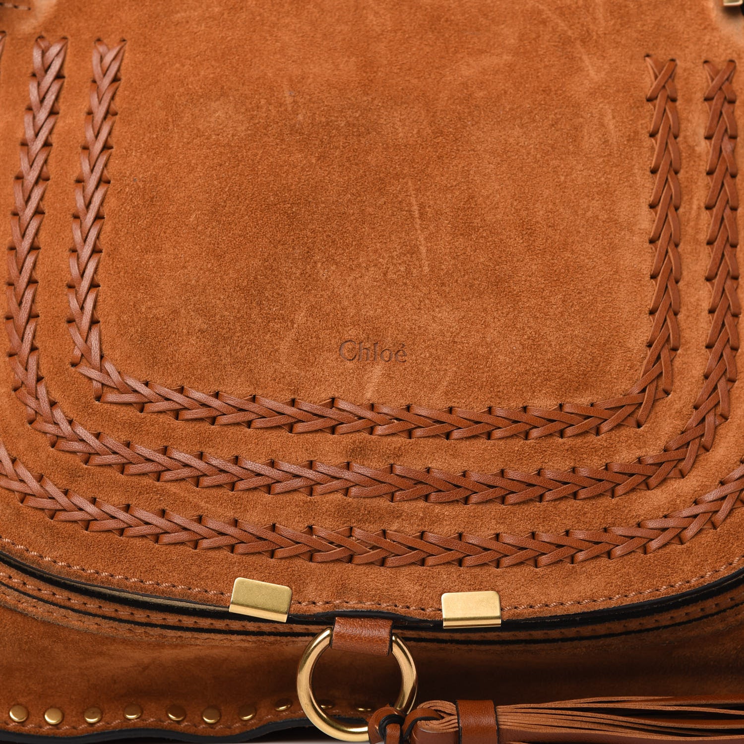 Chloe Suede Calfskin Braided Medium Marcie Satchel Caramel 10 of 13