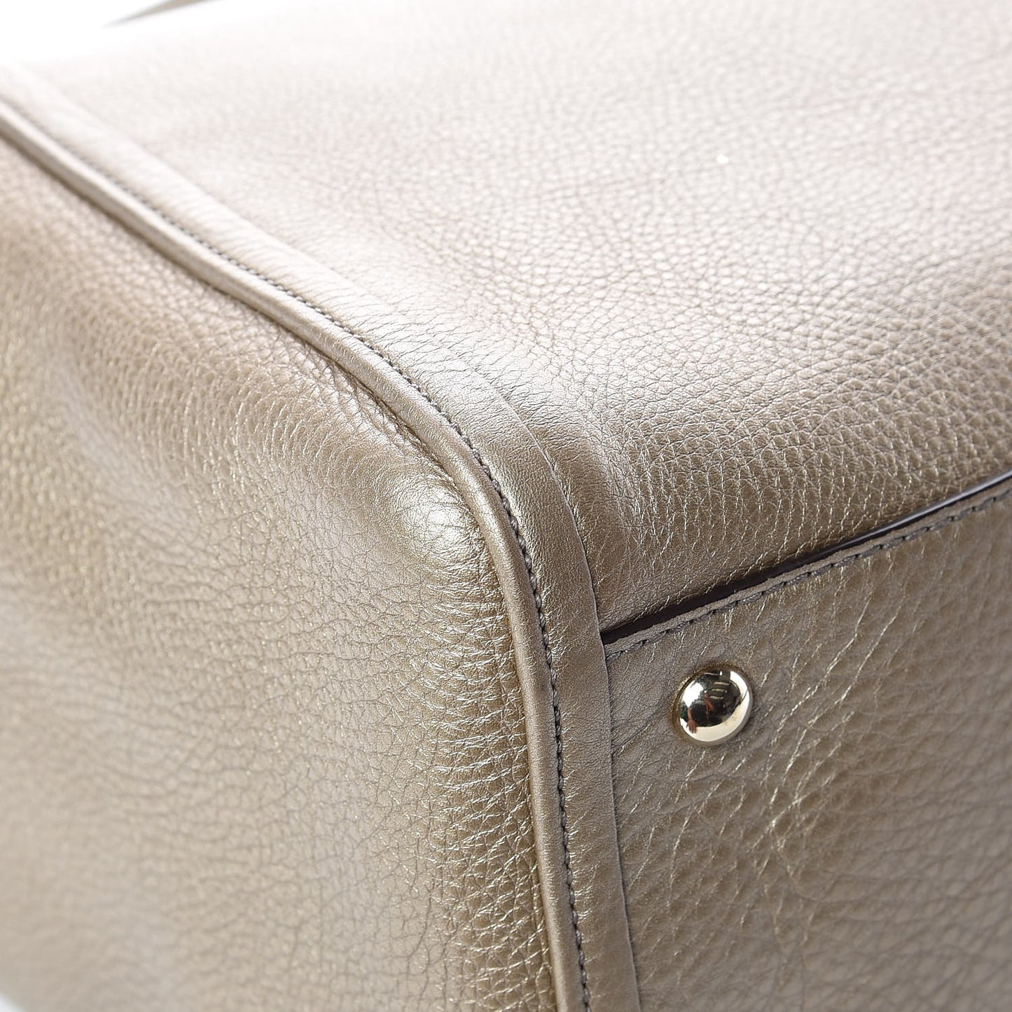 Metallic Pebbled Calfskin Medium Soho Shoulder Bag Golden Beige