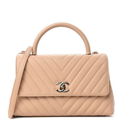 Chanel Caviar Chevron Quilted Small Coco Handle Flap Beige 1 of 10
