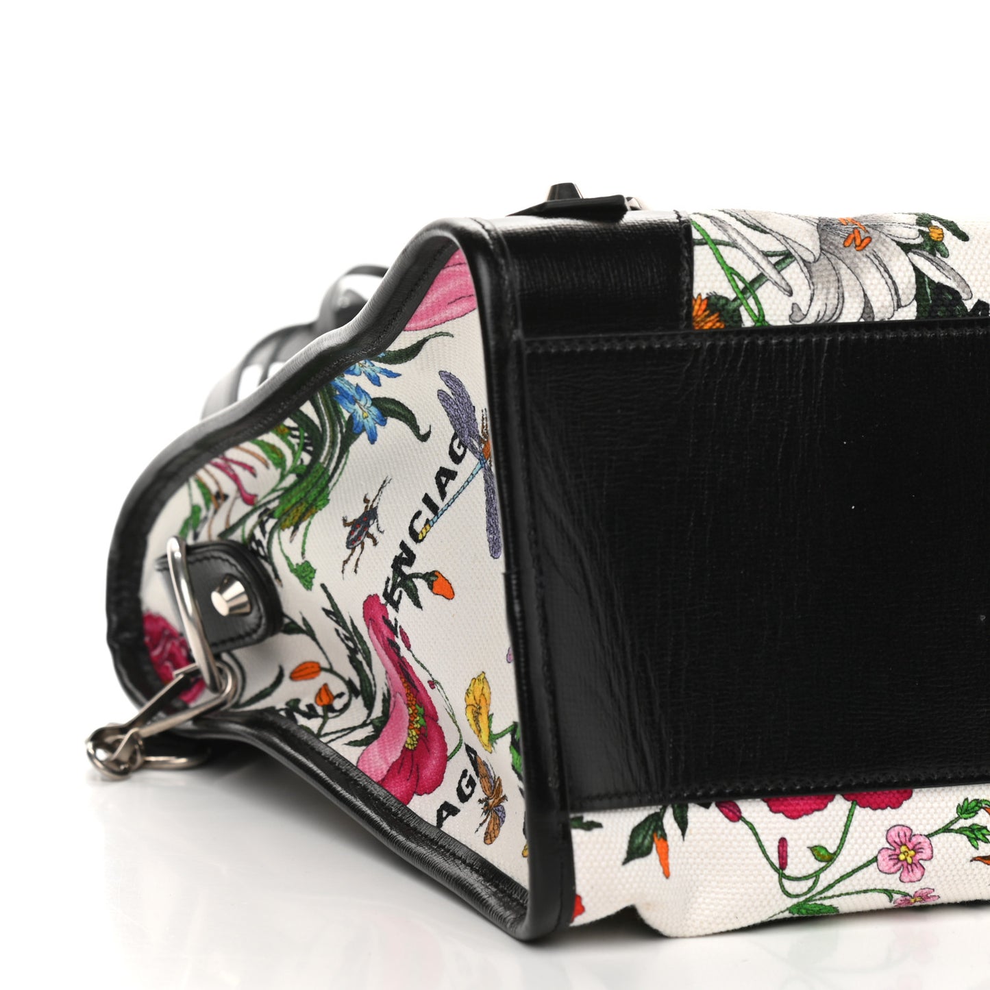 X GUCCI Canvas Azalea Calfskin Flora Logo Print Neo Classic Silver Hardware Medium City White Multicolor Black