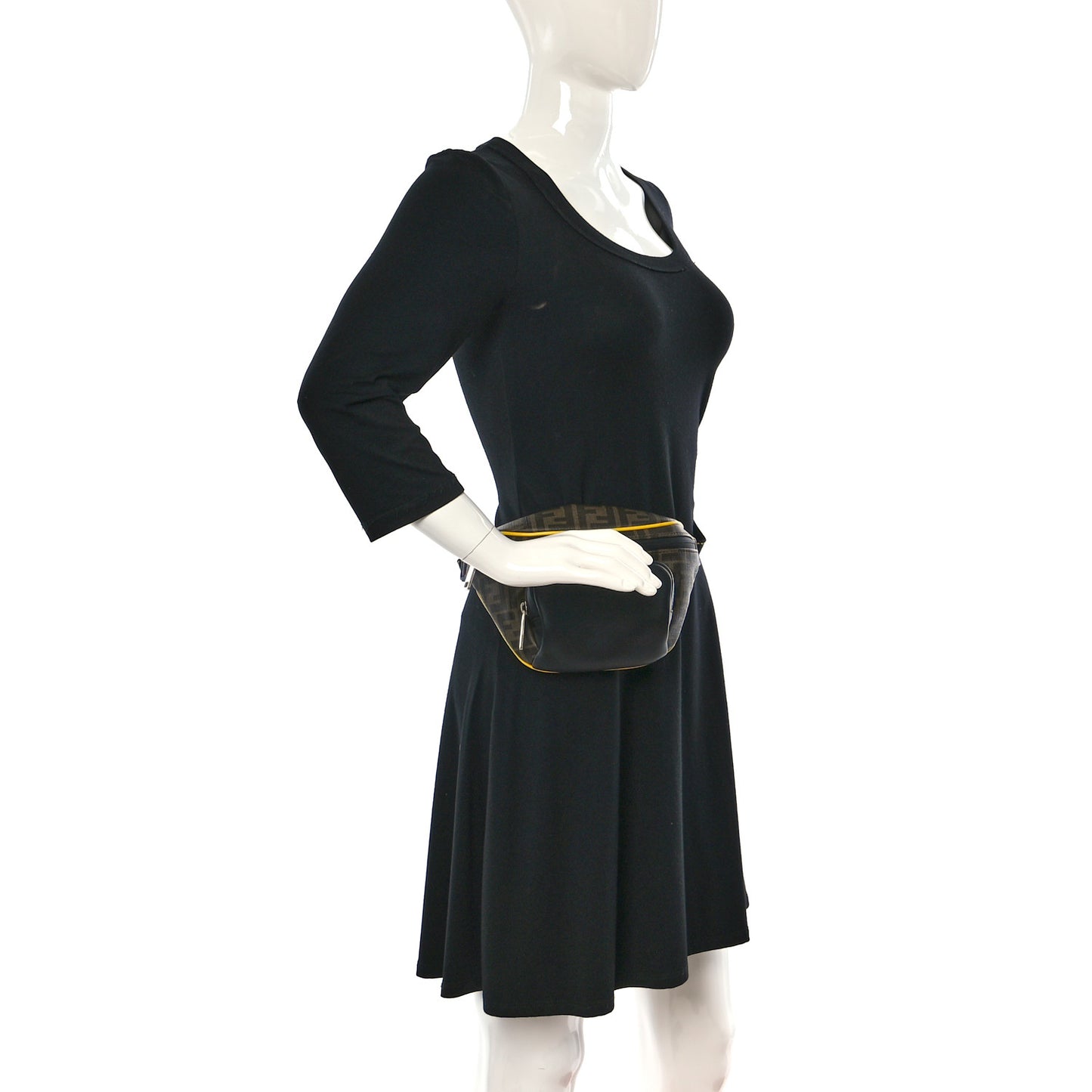 Glazed Fabric Vitello Century FF 1974 Pocket Belt Bag Mogano Panna Black Sunflower